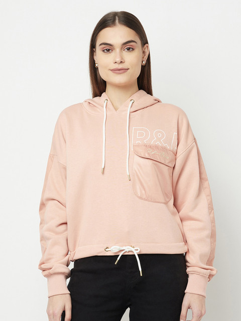 

METTLE Women Pink Hooded Fleece Sweatshirt