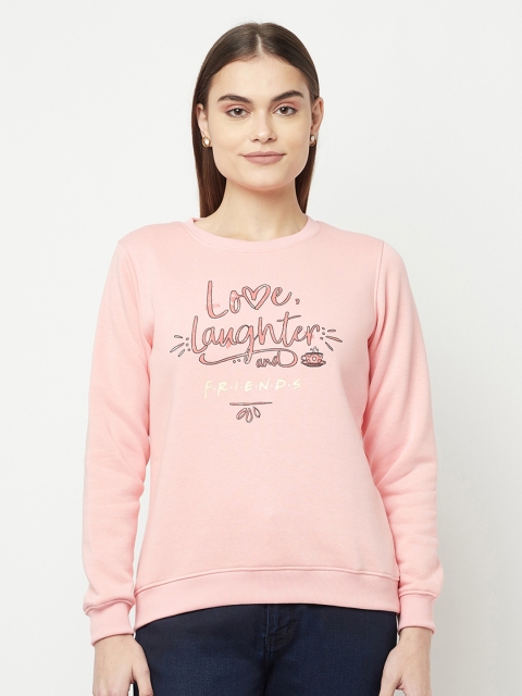 

METTLE Women Pink Printed Fleece Sweatshirt