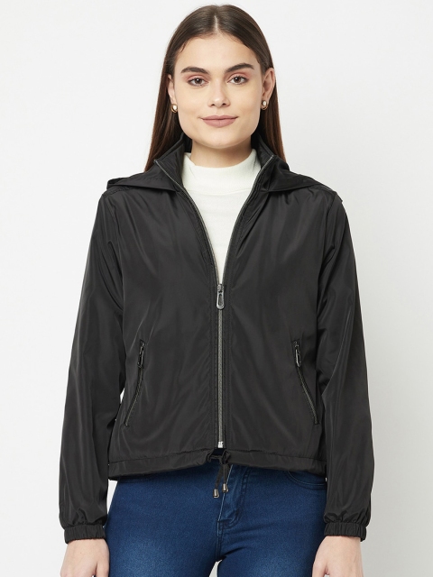 

METTLE Women Black Hooded Tailored Jacket