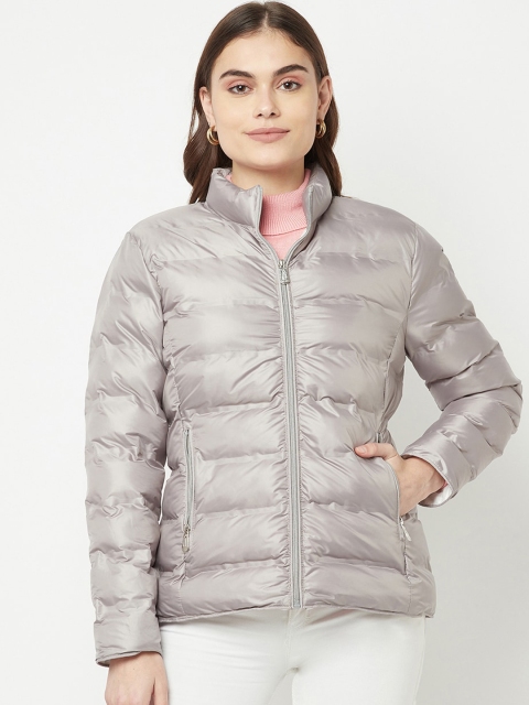 

METTLE Women Silver-Toned Solid Padded Jacket