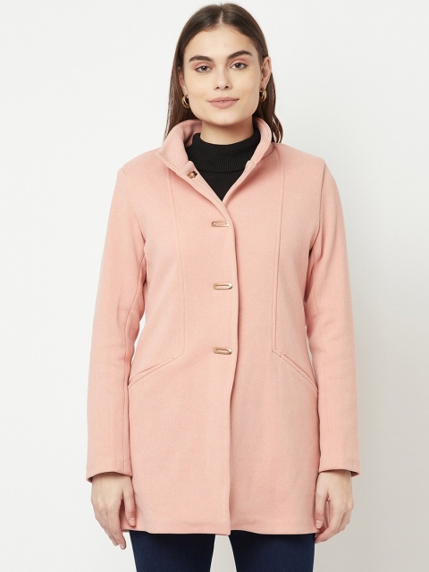 

METTLE Women Pink Solid Single-Breasted Overcoat