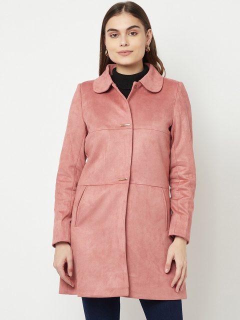 

METTLE Women Pink Solid Single-Breasted Overcoat
