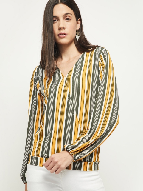 

max Gold-Toned Striped Wrap Top