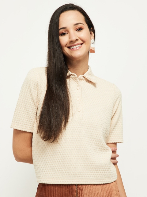 

max Women Cream-Coloured Polo Collar T-shirt