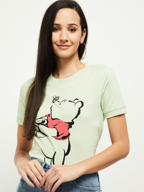 

max Women Green Pooh Printed Pure Cotton T-shirt