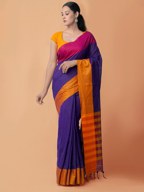 

Unnati Silks Violet & Orange Pure Cotton Handloom Sustainable Narayan Peth Saree