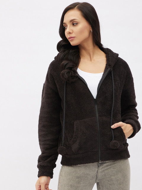 

Harpa Women Brown Fleece Hooded Sweatshirt