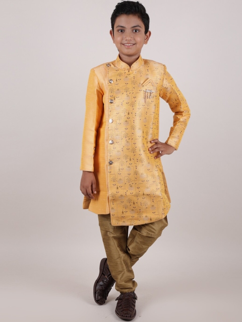 

Pothys Boys Orange & Gold-Cloured Printed Sherwani Set