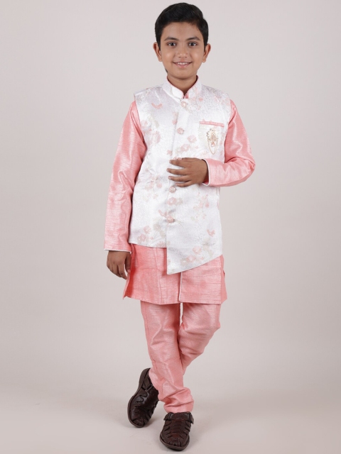 

Pothys Boys White & Pink Solid Sherwani Set