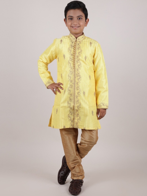 

Pothys Boys Yellow & Brown Printed Sherwani Set