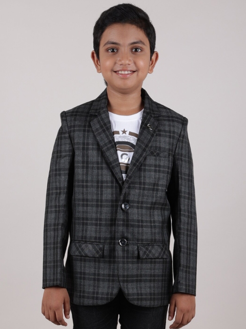 

Pothys Boys Black & Grey Checked Comfort-Fit Single Breasted Casual Blazer