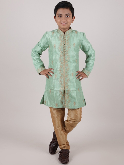 

Pothys Boys Green & Gold-Coloured Embroidered Sherwani Set