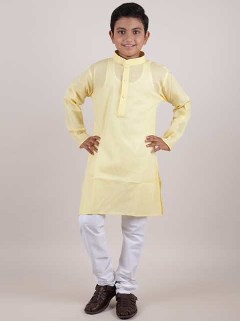 

Pothys Boys Yellow Pure Cotton Kurta with Churidar
