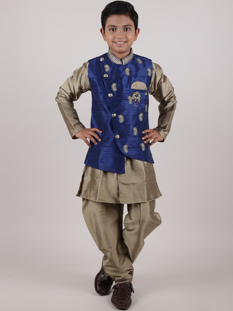 

Pothys Boys Navy Blue & Beige Printed Sherwani Set