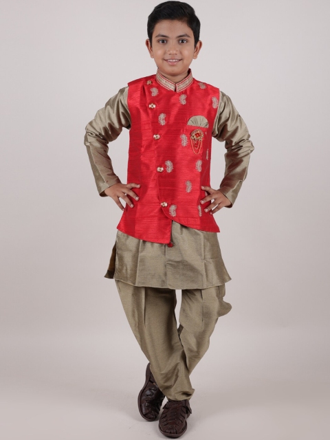 

Pothys Boys Red & Gold-Toned Printed Sherwani Set