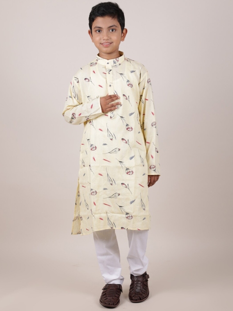 

Pothys Boys Cream-Coloured Printed Pure Cotton Kurta with Pyjamas