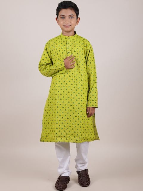 

Pothys Boys Green Printed Pure Cotton Kurta with Churidar