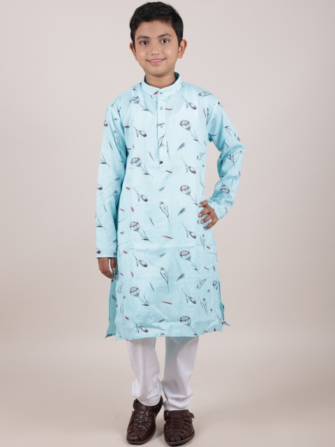 

Pothys Boys Blue Floral Printed Pure Cotton Kurta with Pyjamas