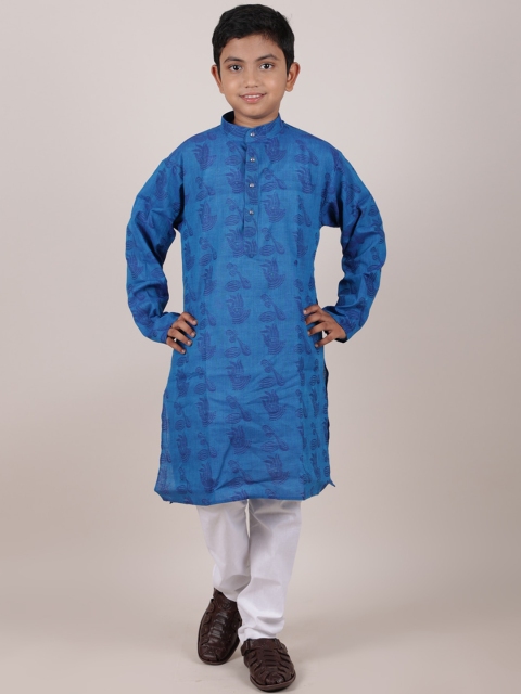 

Pothys Boys Blue Ethnic Motifs Pure Cotton Kurta with Pyjamas