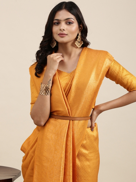 

Mitera Mustard Yellow & Golden Ethnic Motifs Saree with Zari Work