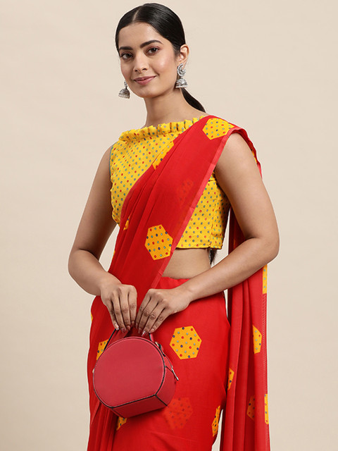 

KALINI Red & Yellow Printed Saree