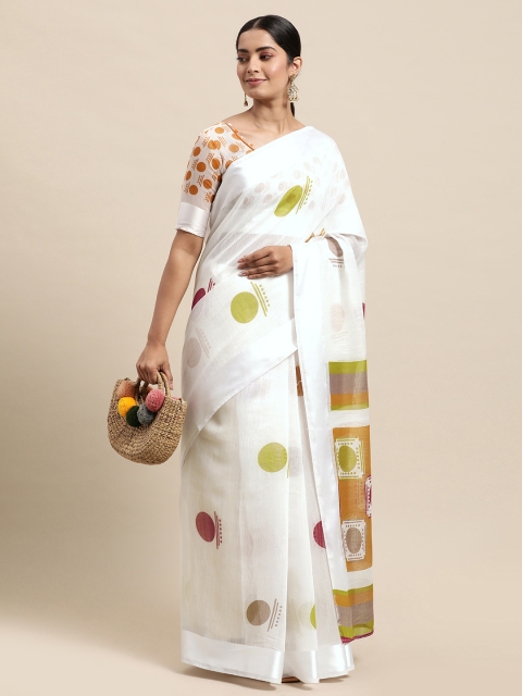 

KALINI White Block Print Saree