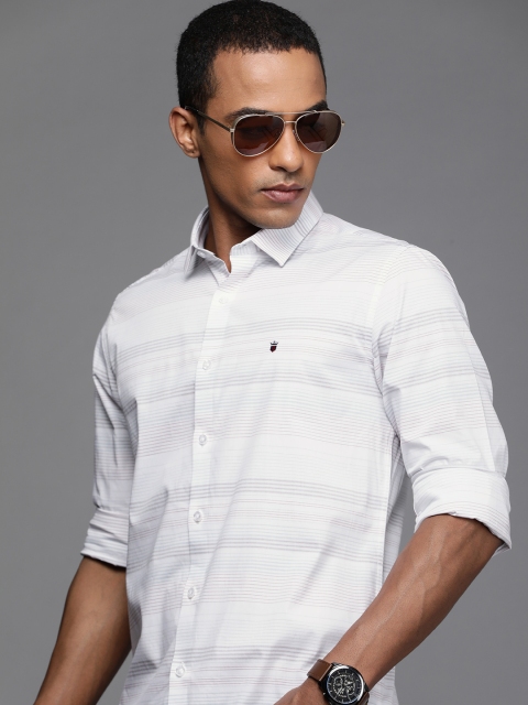 

Louis Philippe Jeans Men White Slim Fit Horizontal Stripes Striped Casual Shirt