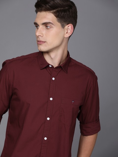 

Louis Philippe Jeans Men Maroon Slim Fit Solid Pure Cotton Casual Shirt