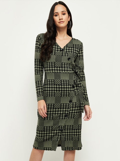 

max Green Checked A-Line Dress