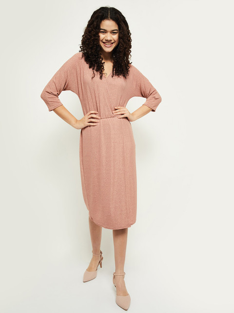 

max Women Pink Self Design Wrap Dress