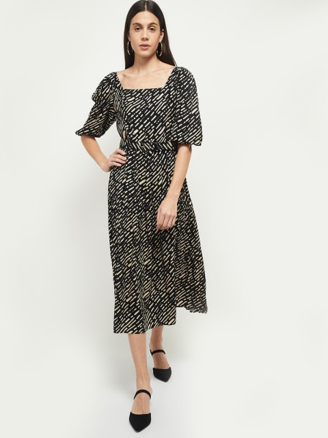 

max Black & Beige Animal Printed Midi Dress
