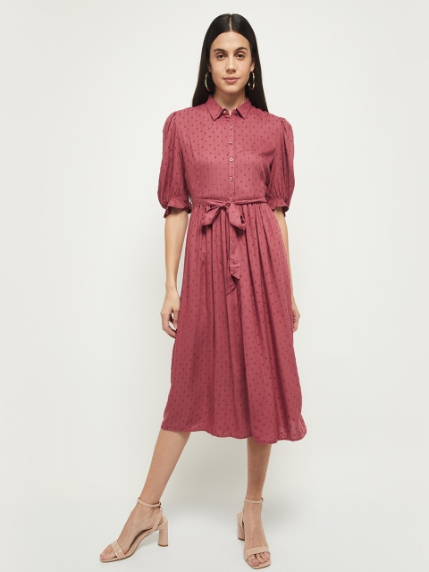 

max Pink Self Design Shirt Midi Dress With belt