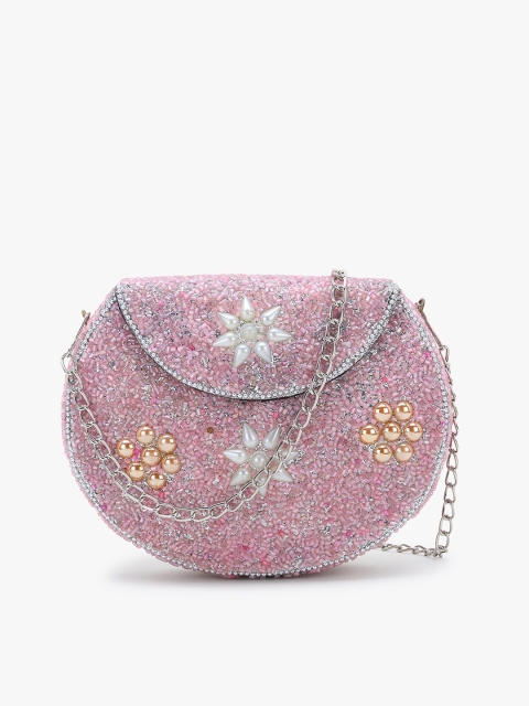 

Anekaant Women Pink Embellished Box Clutch