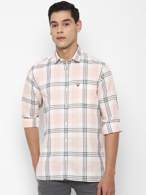 

Allen Solly Men Peach-Coloured Checked Slim Fit Casual Shirt