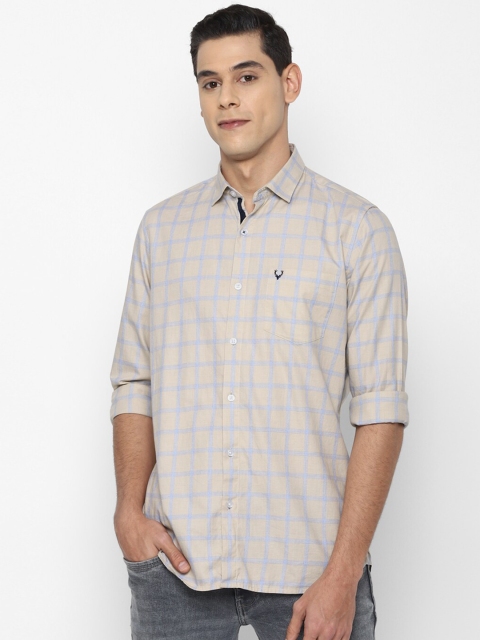 

Allen Solly Men Beige Slim Fit Windowpane Checked Pure Cotton Casual Shirt