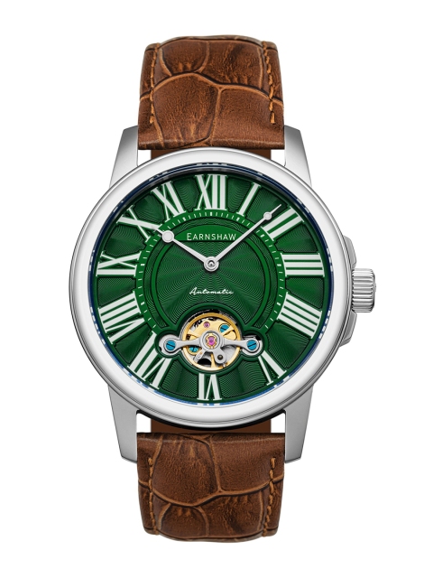 

EARNSHAW Men Green Brass Dial & Brown Leather Straps Analogue Automatic Motion Watch