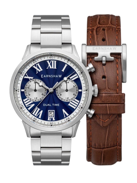 

EARNSHAW Men Blue Brass Patterned Dial & Silver Toned Straps Analogue Watch ES-8176-33