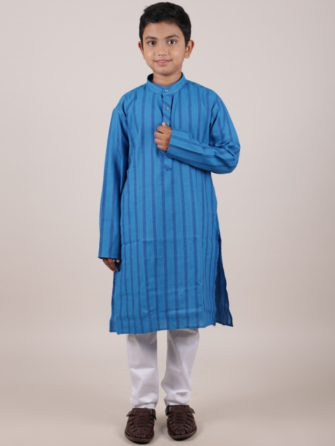 

Pothys Boys Blue Striped Pure Cotton Kurta with Pyjamas