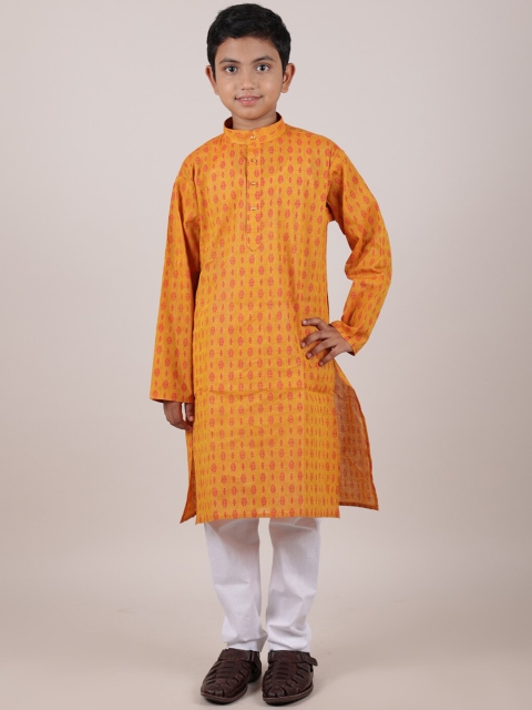 

Pothys Boys Orange Ethnic Motifs Printed Pure Cotton Kurta with Pyjamas