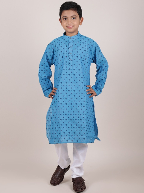 

Pothys Boys Blue & White Geometric Printed Pure Cotton Kurta with Churidar