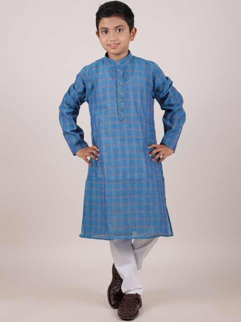 

Pothys Boys Blue Pleated Pure Cotton Kurta with Pyjamas
