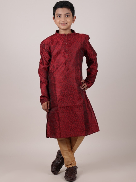 

Pothys Boys Maroon Floral Pure Cotton Kurta with Pyjamas