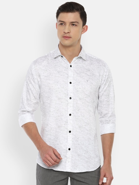 

V Dot Men White Slim Fit Printed Pure Cotton Casual Shirt