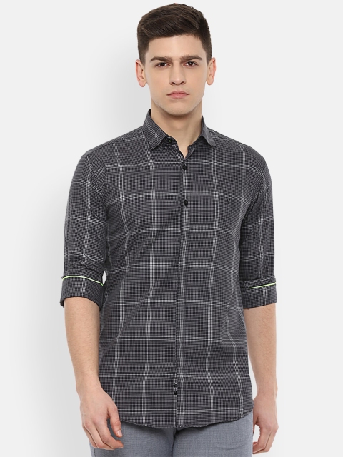 

V Dot Men Charcoal Slim Fit Windowpane Checks Checked Casual Shirt