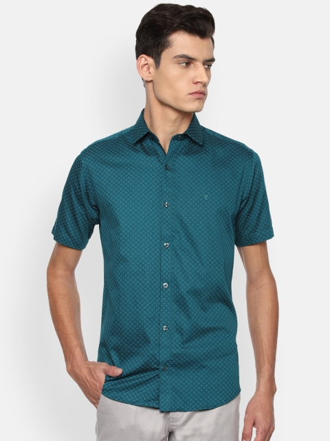 

V Dot Men Green Slim Fit Printed Pure Cotton Casual Shirt