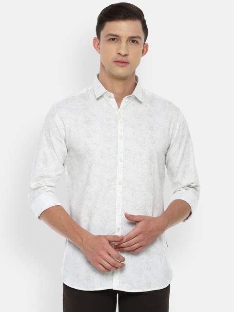 

V Dot Men White & Green Slim Fit Tropical Print Pure Cotton Casual Shirt