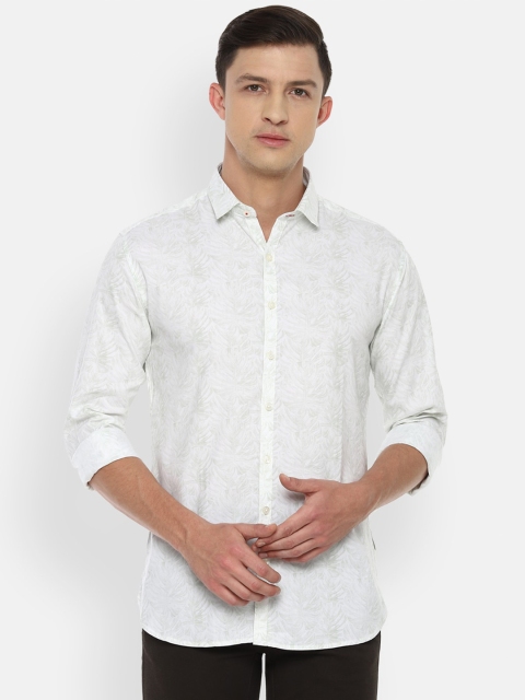 

V Dot Men White Slim Fit Floral Printed Casual Shirt