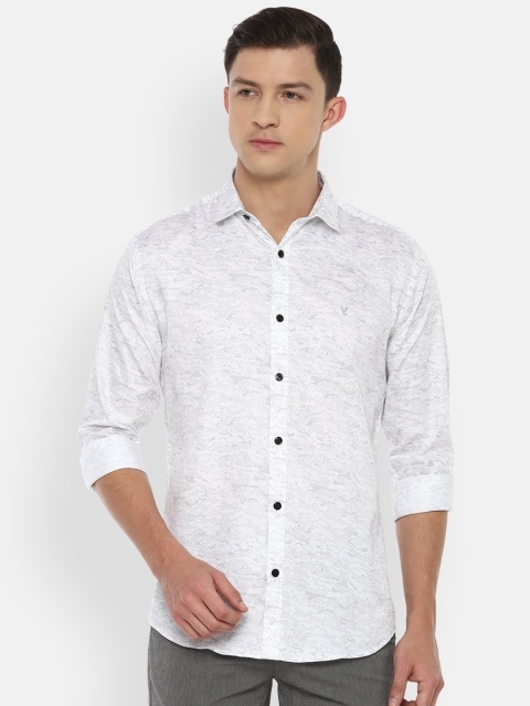 

V Dot Men White & Grey Slim Fit Printed Pure Cotton Casual Shirt