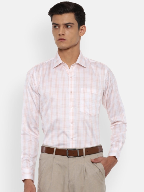 

Van Heusen Men White & Peach-Coloured Slim Fit Checked Pure Cotton Formal Shirt