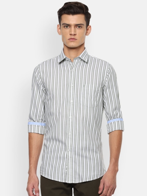 

Van Heusen Sport Men Grey & White Cotton Slim Fit Striped Casual Shirt